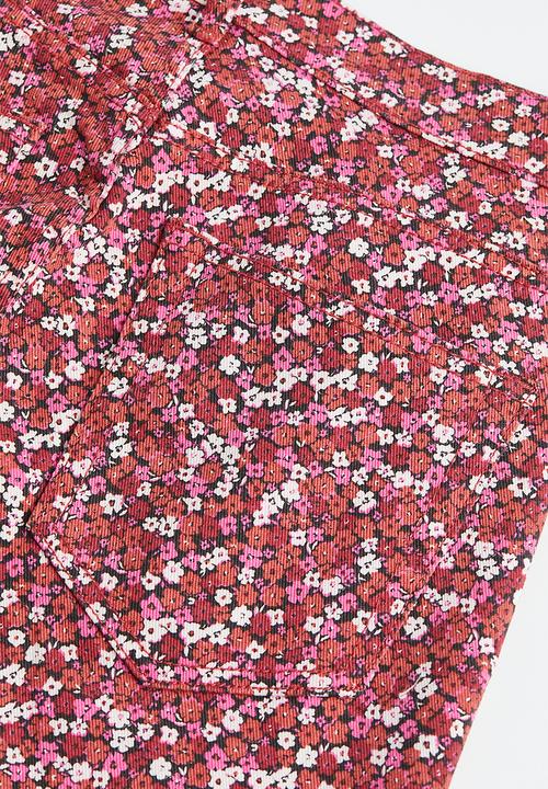 H&M - Wide twill trousers - red/floral 