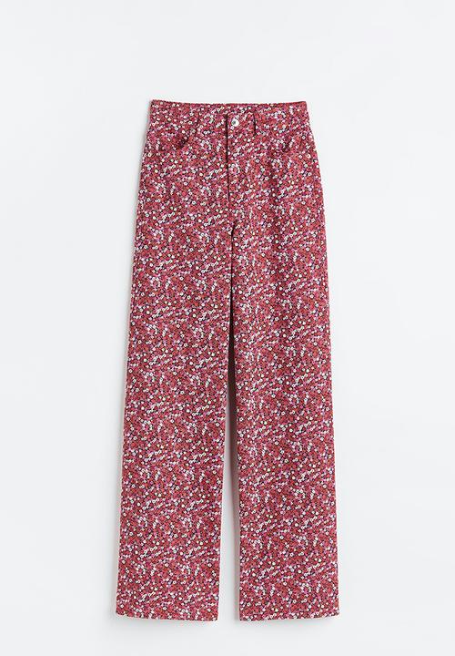 H&M - Wide twill trousers - red/floral 