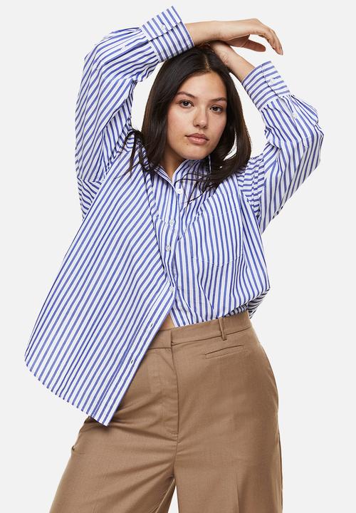 H&M - Cotton poplin shirt - blue/striped 