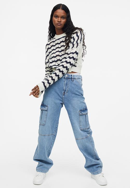 H&M - Pointelle-knit jumper - cream/striped 