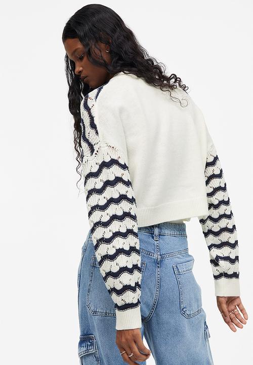 H&M - Pointelle-knit jumper - cream/striped 