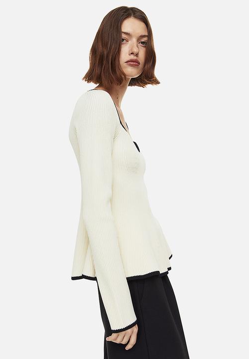 H&M - Rib-knit top - cream/black