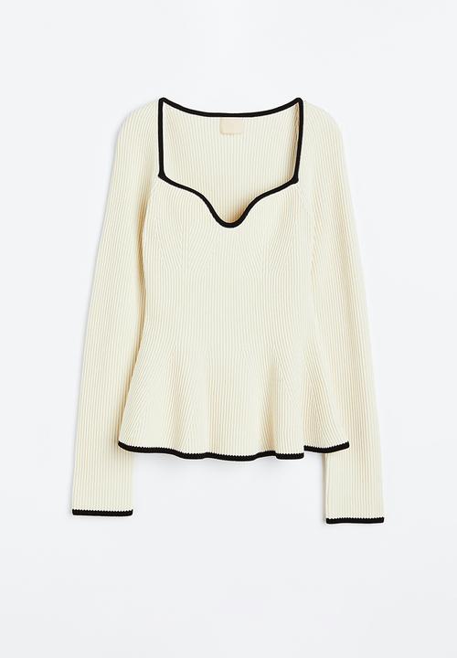H&M - Rib-knit top - cream/black