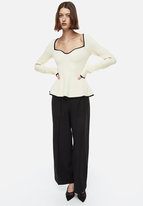 H&M - Rib-knit top - cream/black