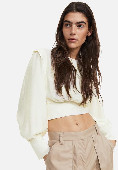H&M - Defined-shoulder crêpe blouse - cream