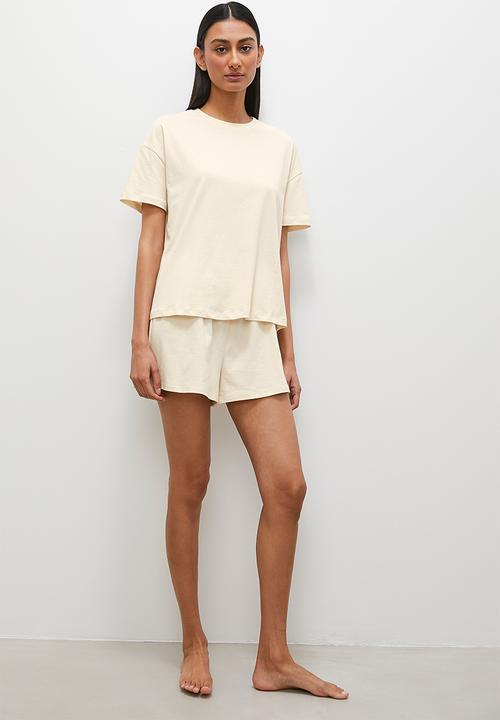 Superbalist - Plain knit short sleeve tee & short set - stone