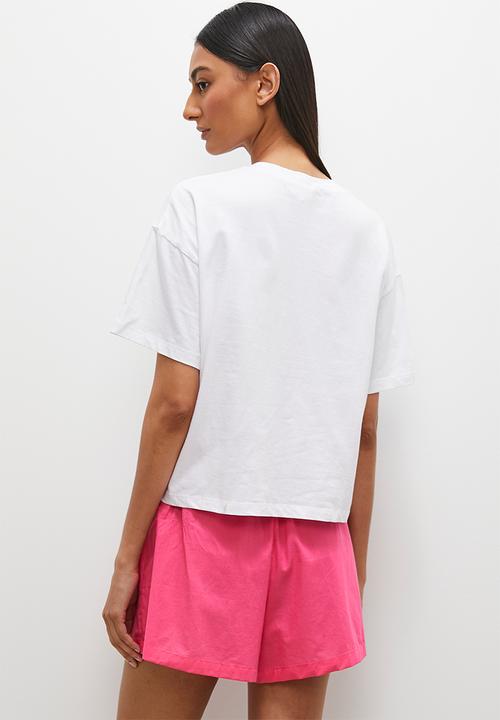 Superbalist - Cotton short & placement print tee set - white / pink