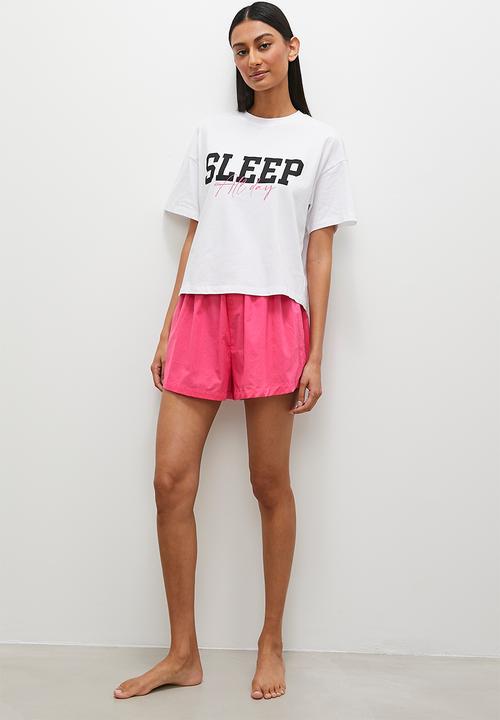 Superbalist - Cotton short & placement print tee set - white / pink