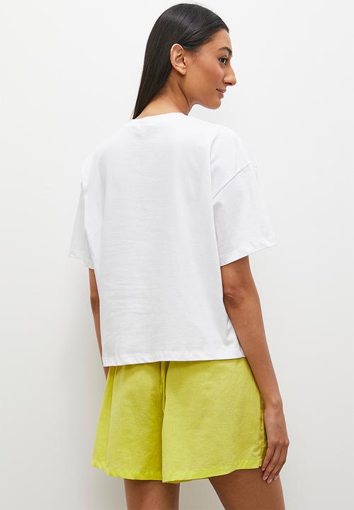 Superbalist - Cotton short & placement print tee set - white / lime