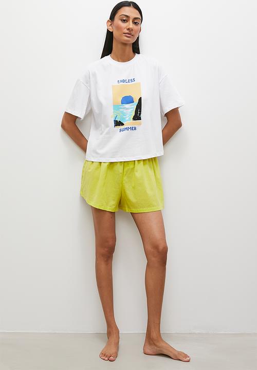 Superbalist - Cotton short & placement print tee set - white / lime