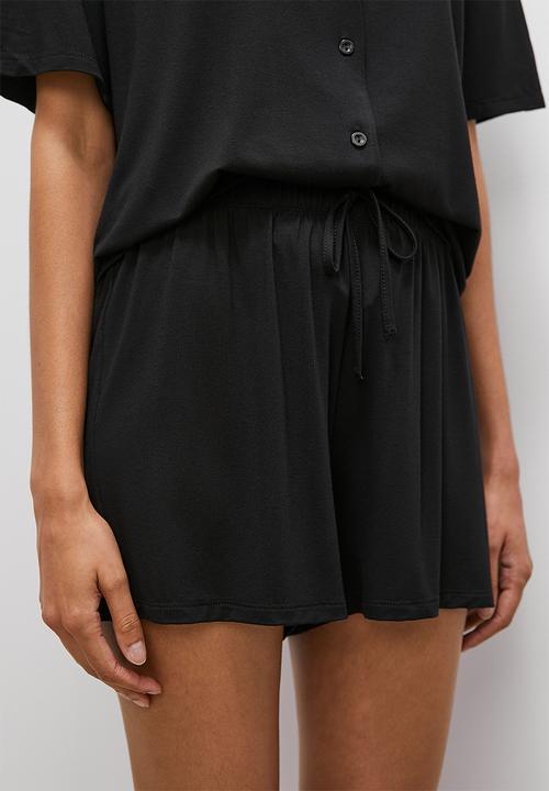 Superbalist - Viscose knit short sleeve button down short set - black