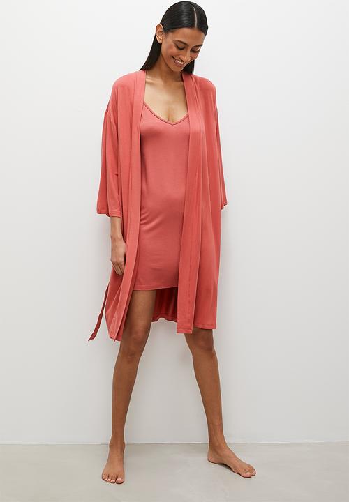 Superbalist - Viscose knit robe - terracotta