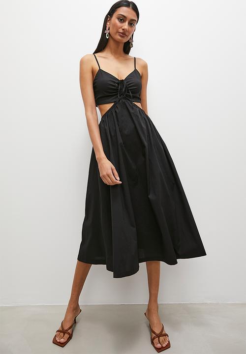 Cut out knot fit n flare dress - black