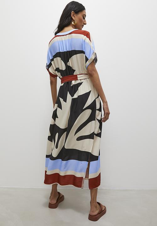 Superbalist - Relaxed notch front tunic dress with slit - tribal print