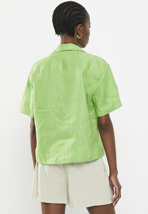 Me&B - Revere collar linen shirt - avocado