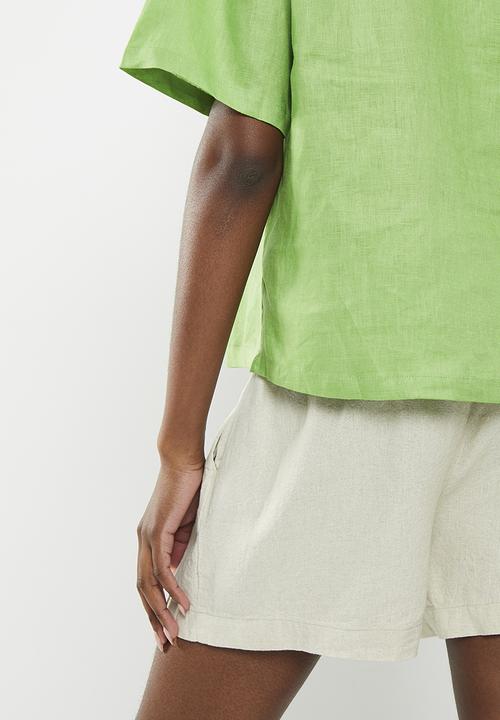 Me&B - Revere collar linen shirt - avocado