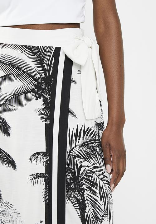 Me&B - Midi wrap skirt with tie detail - neutral & black