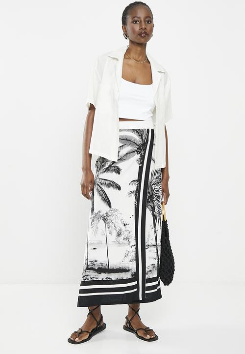 Me&B - Midi wrap skirt with tie detail - neutral & black