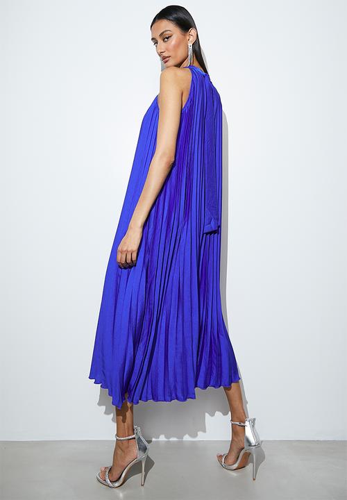 VELVET - Pleated halter maxi dress - blue
