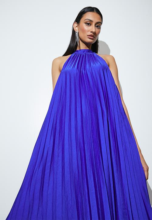 VELVET - Pleated halter maxi dress - blue