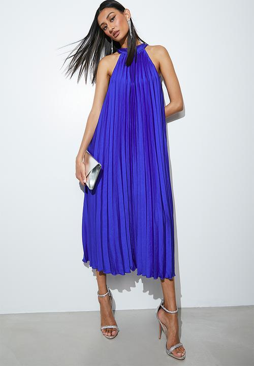 VELVET - Pleated halter maxi dress - blue