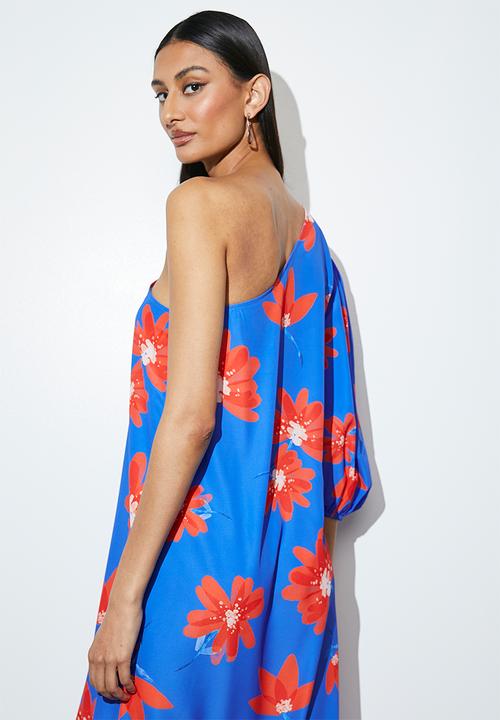 VELVET - Asymmetric midi tunic - red & blue