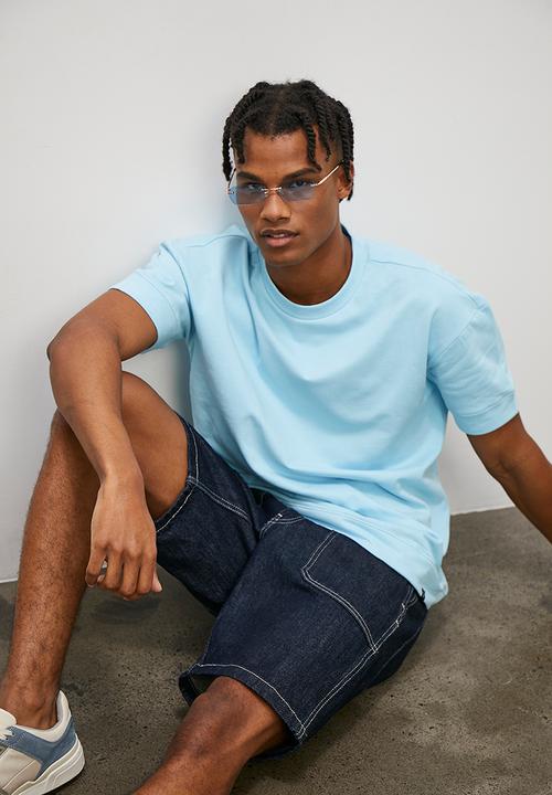 STYLE REPUBLIC - Boxy cuff hem crew neck tee - mid blue