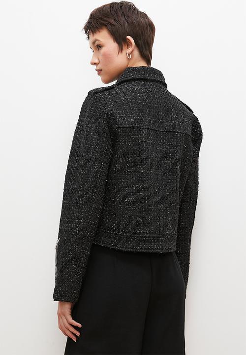 edit - Tweed biker jacket - black