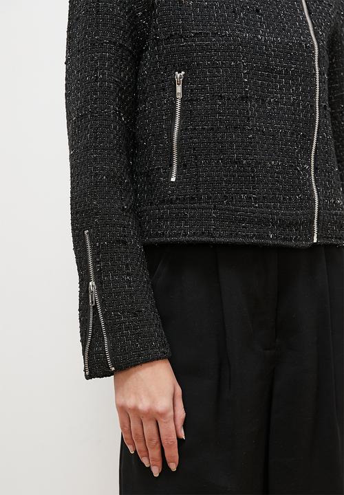 edit - Tweed biker jacket - black