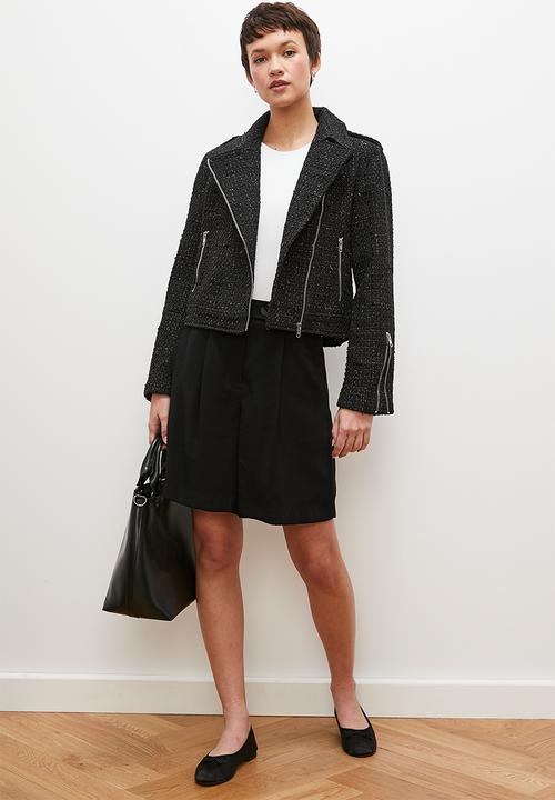edit - Tweed biker jacket - black