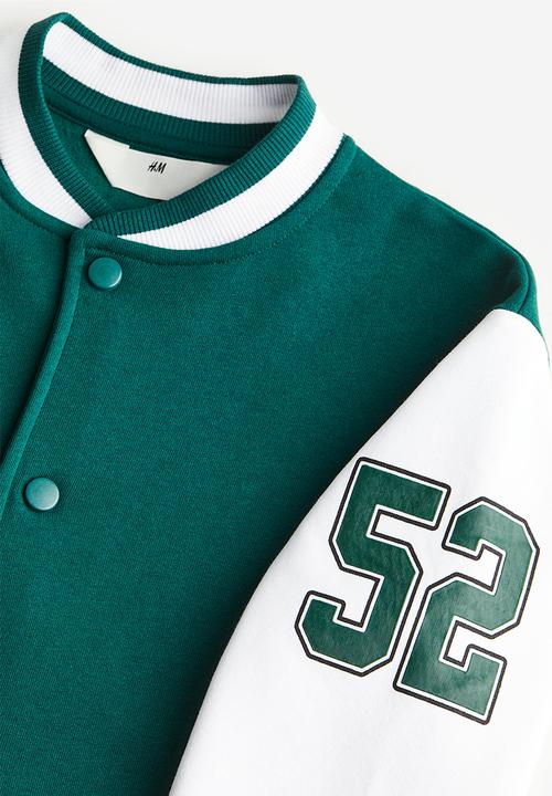 H&M - Appliquéd baseball jacket - dark green/block-coloured 