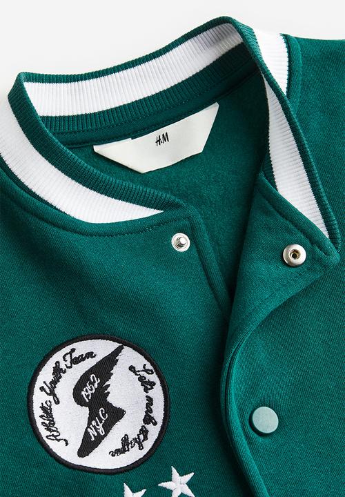 H&M - Appliquéd baseball jacket - dark green/block-coloured 