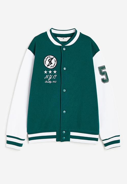 H&M - Appliquéd baseball jacket - dark green/block-coloured 