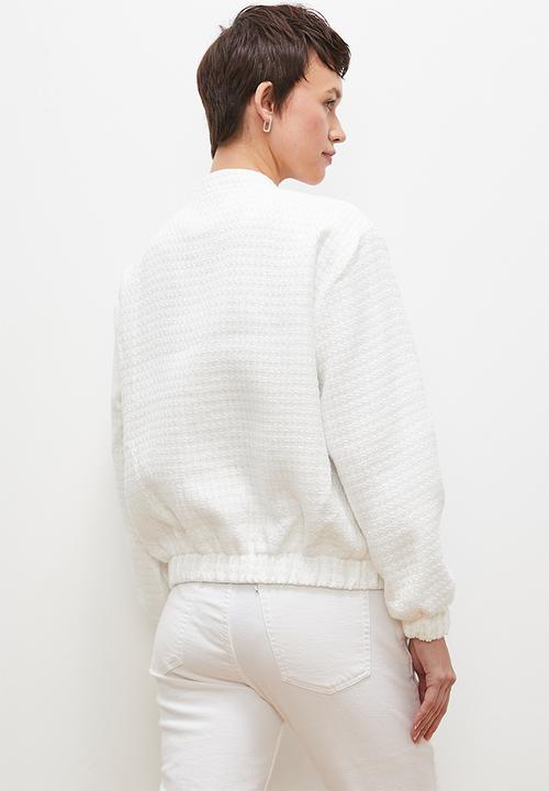 edit - Tweed bomber - white