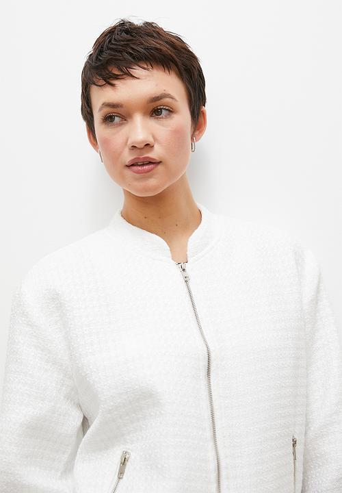 edit - Tweed bomber - white