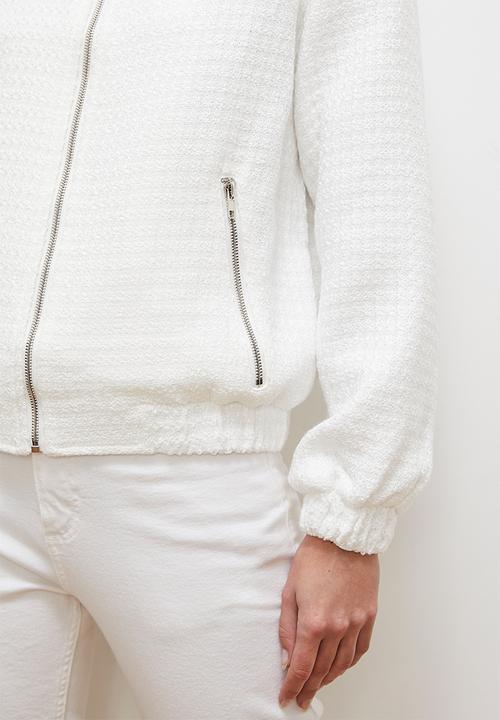edit - Tweed bomber - white