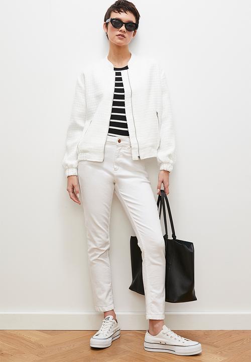 edit - Tweed bomber - white