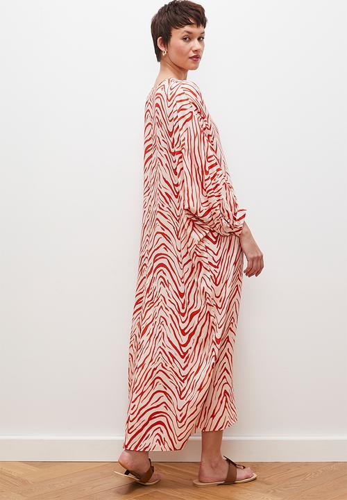 edit - Printed midi dress - rust ecru zebra