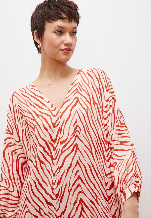 edit - Printed midi dress - rust ecru zebra