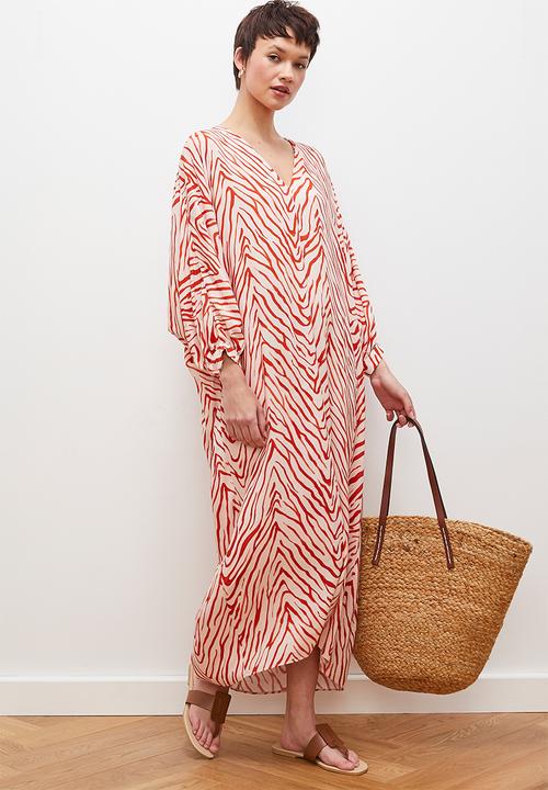 edit - Printed midi dress - rust ecru zebra