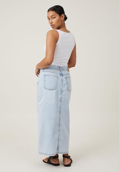 Cotton On - Bailey denim maxi skirt - palm blue