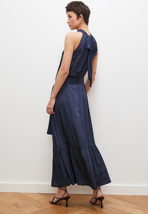 edit - Halter tiered midi dress - navy