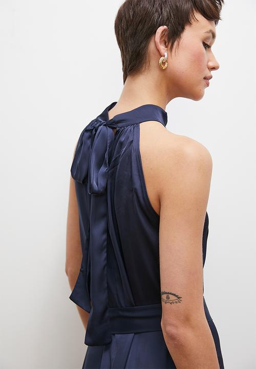 edit - Halter tiered midi dress - navy