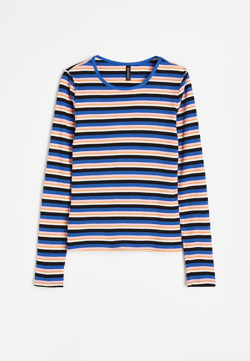 H&M - Sheer ribbed top - bright blue/pink/striped 