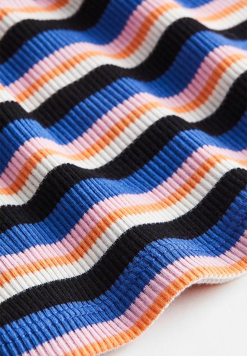 H&M - Sheer ribbed top - bright blue/pink/striped 