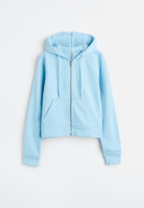 H&M - Fitted zip-through hoodie - light blue 