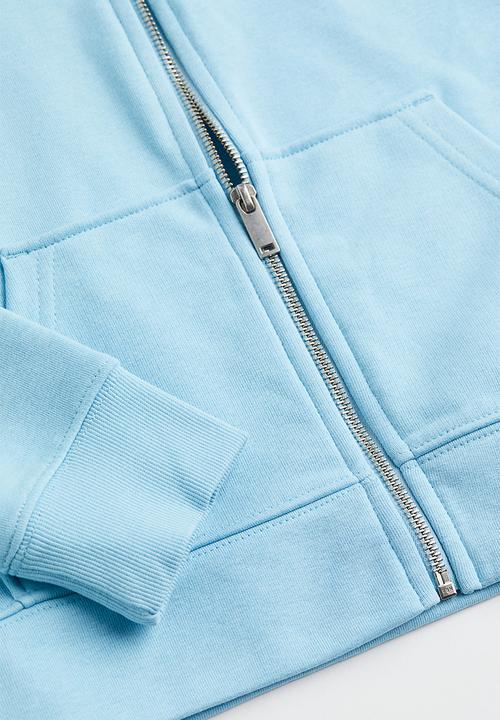 H&M - Fitted zip-through hoodie - light blue 