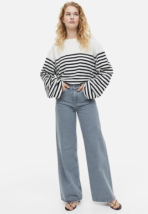 H&M - Long-sleeved jersey top - black / white striped 