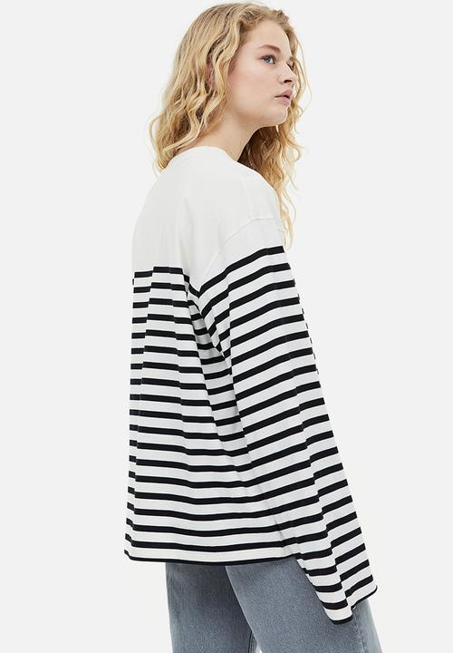 H&M - Long-sleeved jersey top - black / white striped 