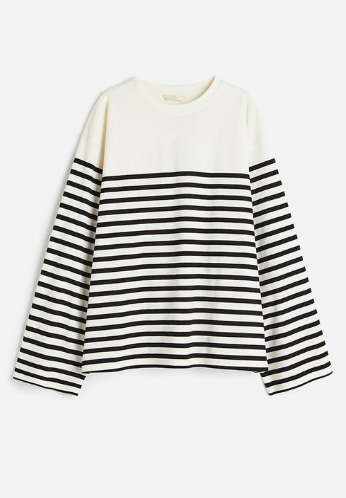 H&M - Long-sleeved jersey top - black / white striped 